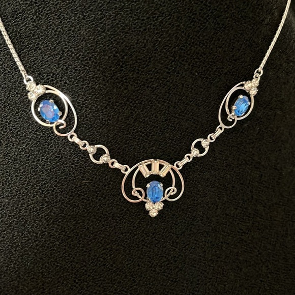 Loran Sim Co Jewelry - Vintage Loran Sim Sterling Blue Stone Necklace Art Deco Design